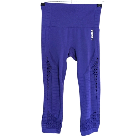 Gymshark Energy + Seamless Cropped Leggings Purple Laser Cut Outs Women's Small - Picture 2 of 13